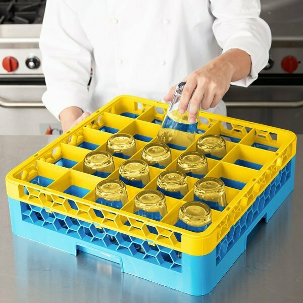 Carlisle Foodservice RG25-1C411 OptiClean 25 Compartment Yellow Color-Coded Glass Rack with 1 Extender 271RG251CYL